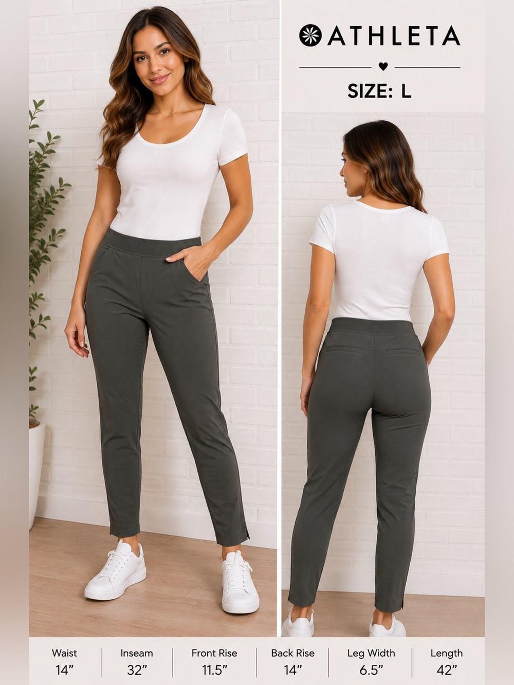 Athleta Brooklyn Ankle Pants Olive Green Travel Pants  Athleisure womens/4T